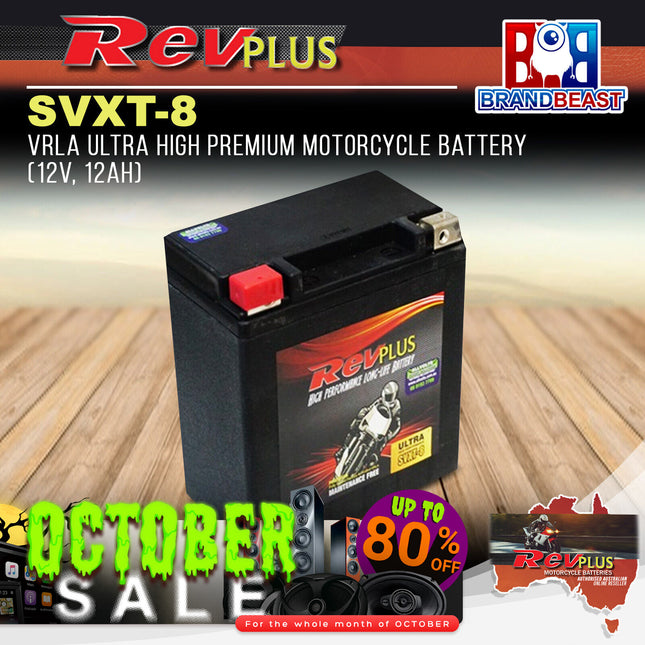 RevPLUS SVXT-8 VRLA Ultra High Premium Motorcycle Battery (12V, 12Ah)