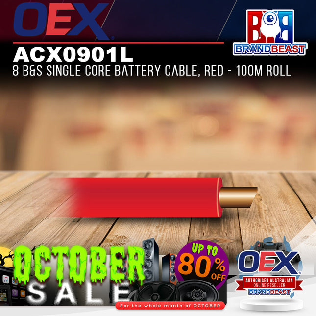 OEX ACX0901L 8 B&S Single Core Battery Cable, Red - 100m Roll