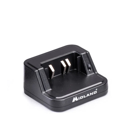 Midland CA-PRO5X single desktop charger with drop-in cradle design for PRO5X UHF LMR hybrid radio.
