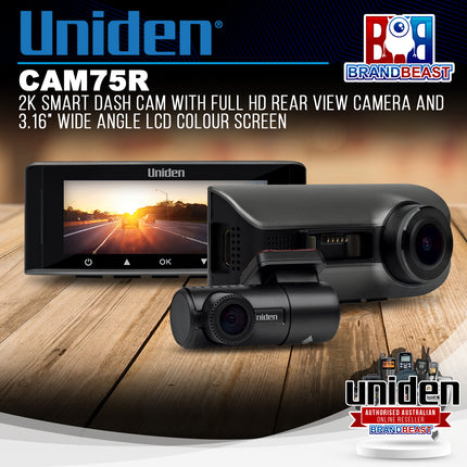 Uniden CAM75R 2K Smart Dash Cam with FULL HD Rear View Camera and 3.16‚Äù Wide Angle LCD Colour Screen