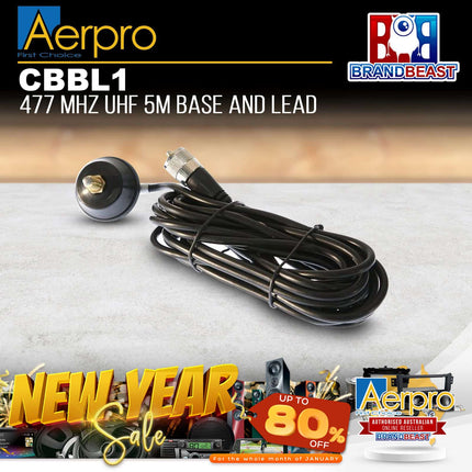 Aerpro CBBL1 5m UHF Antenna Base & Lead 477MHz PL259 Connector Attached