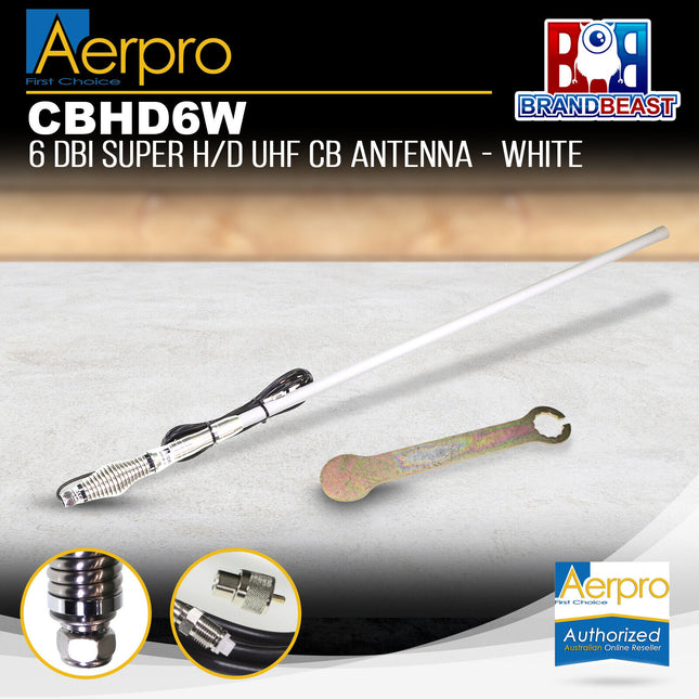 Aerpro CBHD6W 6 DBI Super H/D UHF CB Antenna White