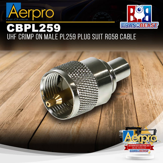 Aerpro CBPL259 UHF Crimp On Male PL259 Plug Suit RG58 Cable