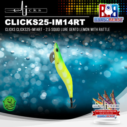 Clicks CLICKS25-IM14RT - 2.5 Squid Lure Gento Lemon With Rattle