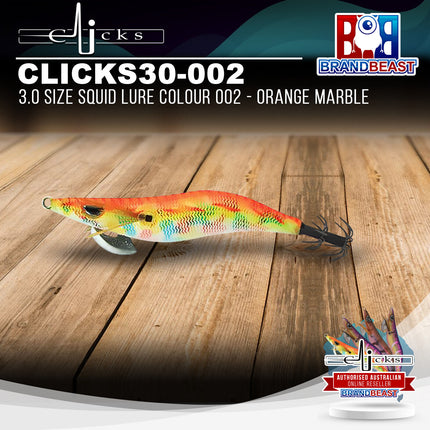 Clicks CLICKS30-002 3.0 Size Squid Lure Colour 002 - Orange Marble
