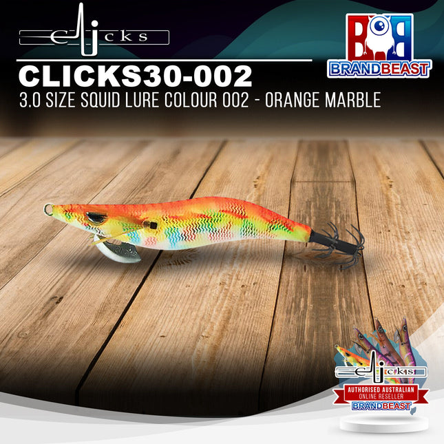 Clicks CLICKS30-002 3.0 Size Squid Lure Colour 002 - Orange Marble