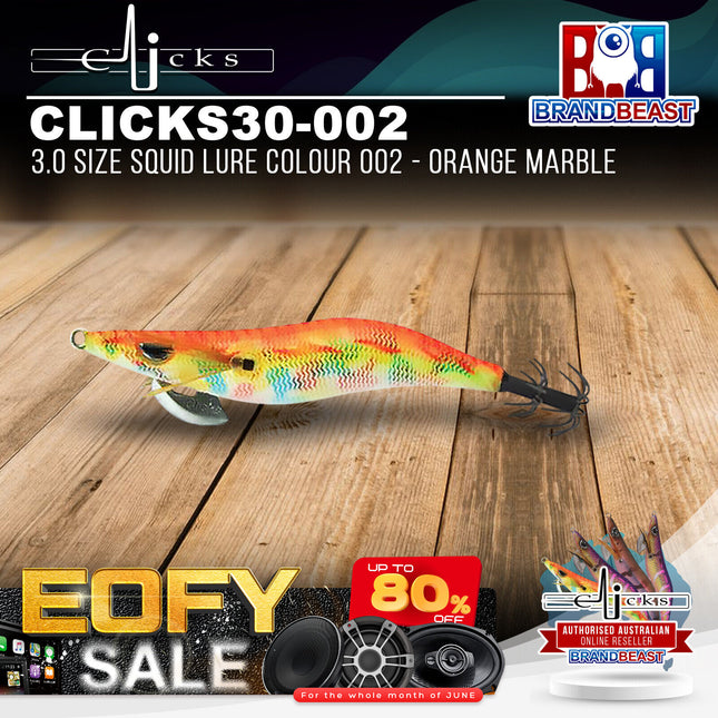 Clicks CLICKS30-002 3.0 Size Squid Lure Colour 002 - Orange Marble