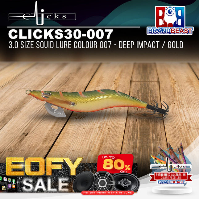 Clicks CLICKS30-007 3.0 Size Squid Lure Colour 007 - Deep Impact / Gold