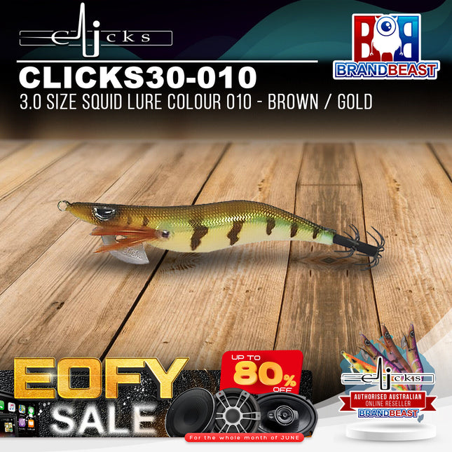 Clicks CLICKS30-010 3.0 Size Squid Lure Colour 010 - Brown / Gold