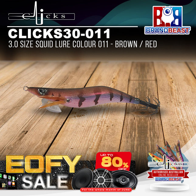 Clicks CLICKS30-011 3.0 Size Squid Lure Colour 011 - Brown / Red