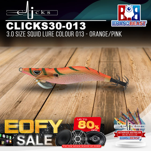 Clicks CLICKS30-013 3.0 Size Squid Lure Colour 013 - Orange/Pink
