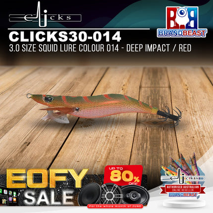 Clicks CLICKS30-014 3.0 Size Squid Lure Colour 014 - Deep Impact / Red