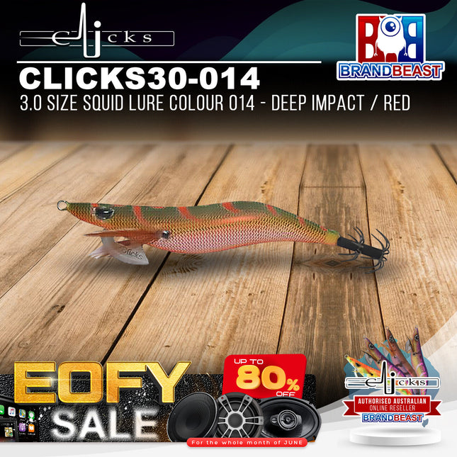 Clicks CLICKS30-014 3.0 Size Squid Lure Colour 014 - Deep Impact / Red