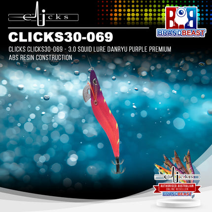 Clicks CLICKS30-069 - 3.0 Squid Lure Danryu Purple Premium ABS Resin Construction