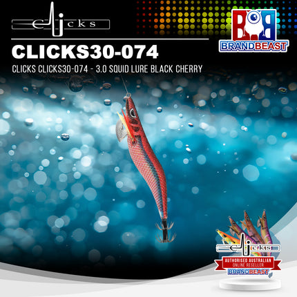 Clicks CLICKS30-074 - 3.0 Squid Lure Black Cherry