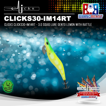 Clicks CLICKS30-IM14RT - 3.0 Squid Lure Gento Lemon With Rattle