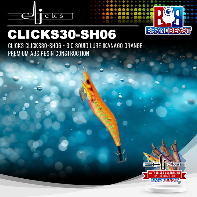 Clicks CLICKS30-SH06 - 3.0 Squid Lure Ikanago Orange Premium ABS Resin Construction
