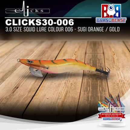 Clicks CLICKS30-006 3.0 Size Squid Lure Colour 006 - Sugi Orange / Gold