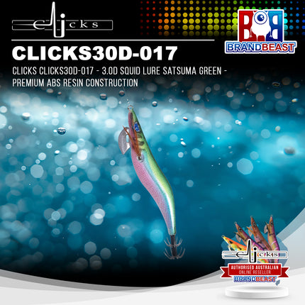 Clicks CLICKS30D-017 - 3.0D Squid Lure Satsuma Green -Premium ABS Resin Construction