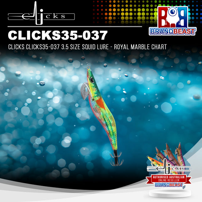 Clicks CLICKS35-037 3.5 Size Squid Lure - Royal Marble Chart