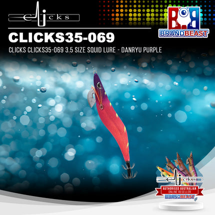 Clicks CLICKS35-069 3.5 Size Squid Lure - Danryu Purple