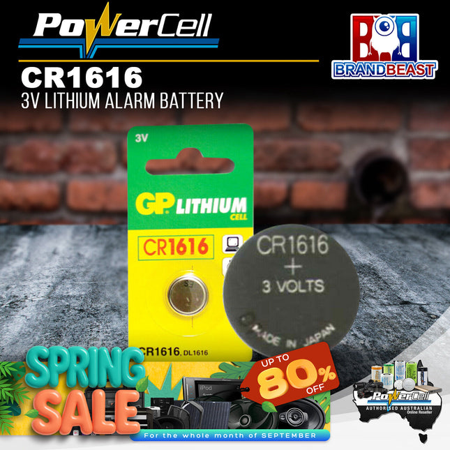 PowerCell CR1616 3V 55mAh Lithium (LiMnO2) Coin Cell Alarm Battery