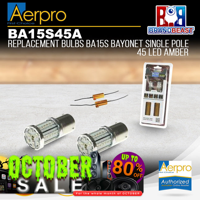 Aerpro Replacement Bulbs Ba15S Bayonet Single Pole 45 Led Amber BA15S45A