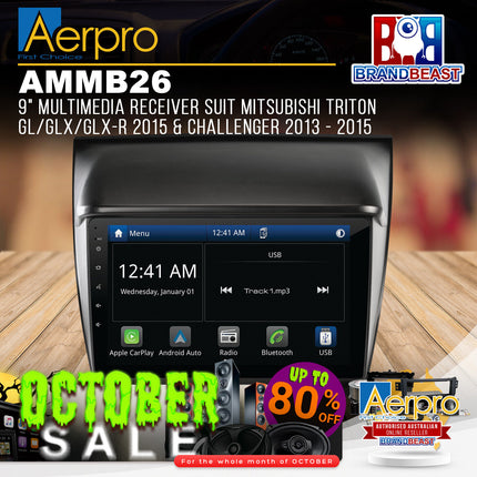 Aerpro AMMB26 9" Multimedia Receiver Suit Mitsubishi Triton GL/GLX/GLX-R 2015