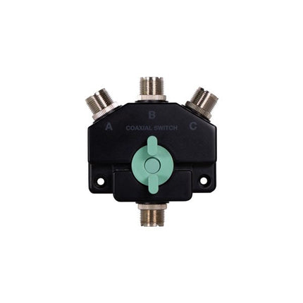 
OPEK CX301U 3-way coaxial antenna switch with SO239 connectors for VHF/UHF radio systems.
OPEK CX301U manual antenna switch featuring 1 input and 3 output configuration for triple-antenna selection.