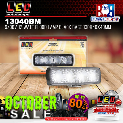 LED Autolamps 13040BM 9/30V 12 Watt Flood Lamp Black Base 130x40x43mm