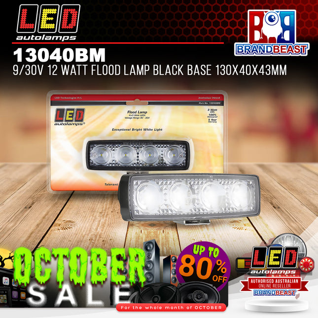 LED Autolamps 13040BM 9/30V 12 Watt Flood Lamp Black Base 130x40x43mm