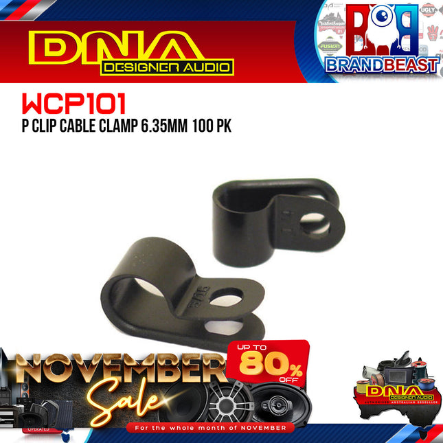 DNA WCP101 6.35mm Black Nylon P Clip Cable Clamps - 100 Pieces