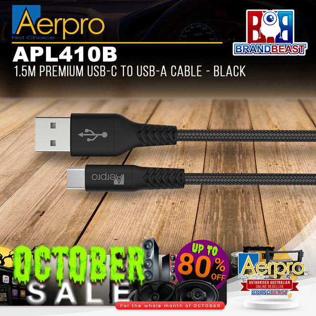 Aerpro APL410B 1.5M Premium USB-C To USB-A Cable - Black