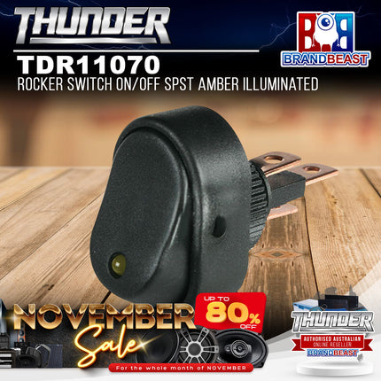 Thunder TDR11070 Rocker Switch On/Off SPST Amber Illuminated