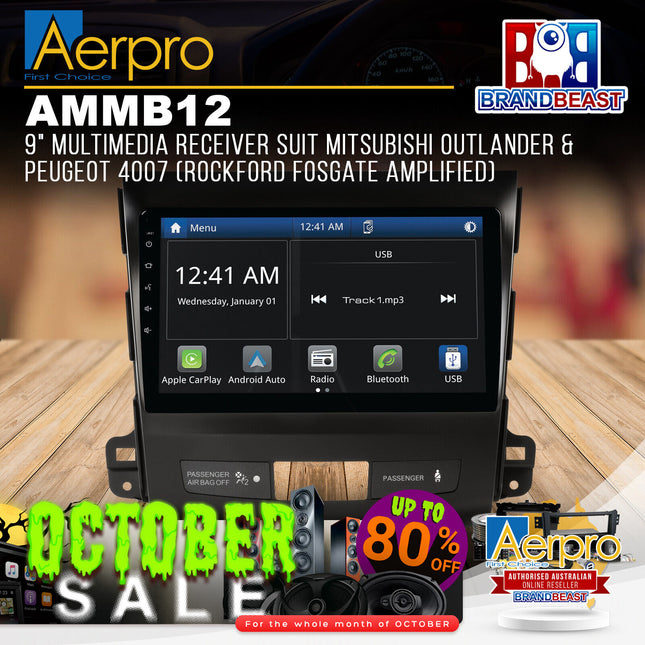 Aerpro AMMB12 9" Multimedia Receiver Suit Mitsubishi Outlander & Peugeot 4007