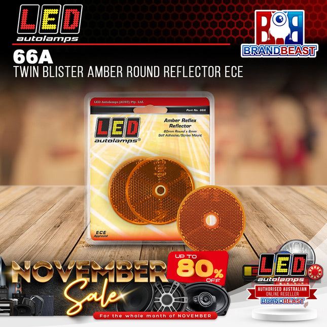 LED Autolamps 66A Twin Blister Amber Round Reflector Ece