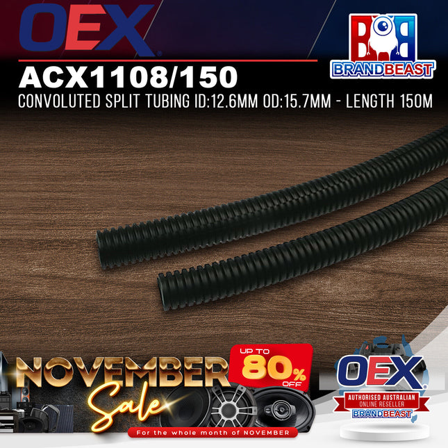 OEX ACX1108/150 Convoluted Split Tubing ID:12.6mm OD:15.7mm - Length 150m
