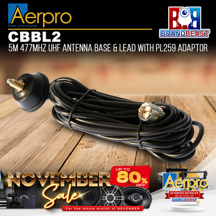 Aerpro CBBL2 5m 477MHz UHF Antenna Base & Lead with PL259 Adaptor