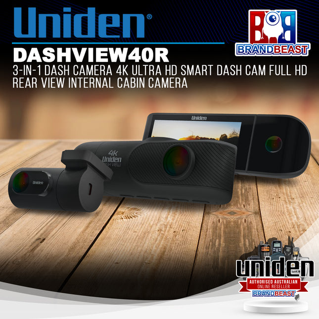 Uniden DASHVIEW40R 3-In-1 Dash Camera 4K Ultra HD Smart Dash Cam FULL HD  Rear View Internal Cabin Camera