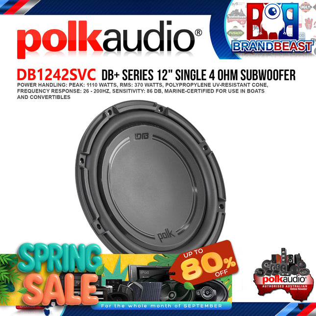 Polk Audio DB1242SVC DB+ Series 12" 1110W 4-Ohm Single Voice Coil Subwoofer with Marine Certification