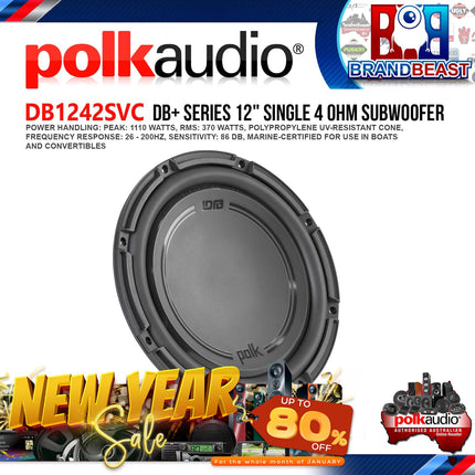 Polk Audio DB1242SVC DB+ Series 12" 1110W 4-Ohm Single Voice Coil Subwoofer with Marine Certification