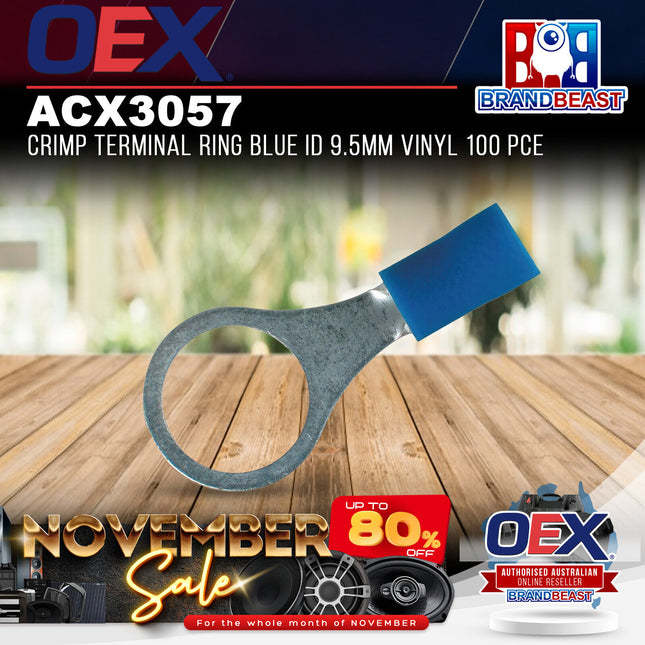 OEX ACX3057 Crimp Terminal Ring Blue ID 9.5mm Vinyl 100 Pce