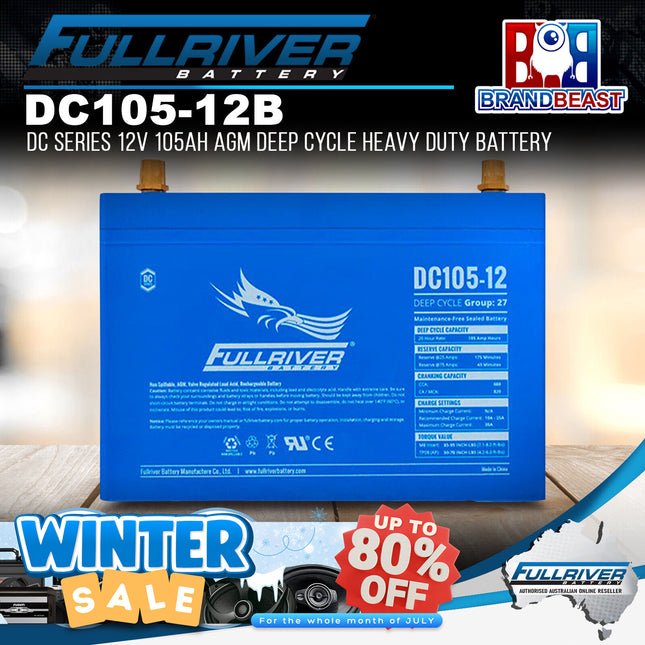 Fullriver DC105-12B DC Series 12V 105Ah AGM Deep Cycle Heavy Duty Battery