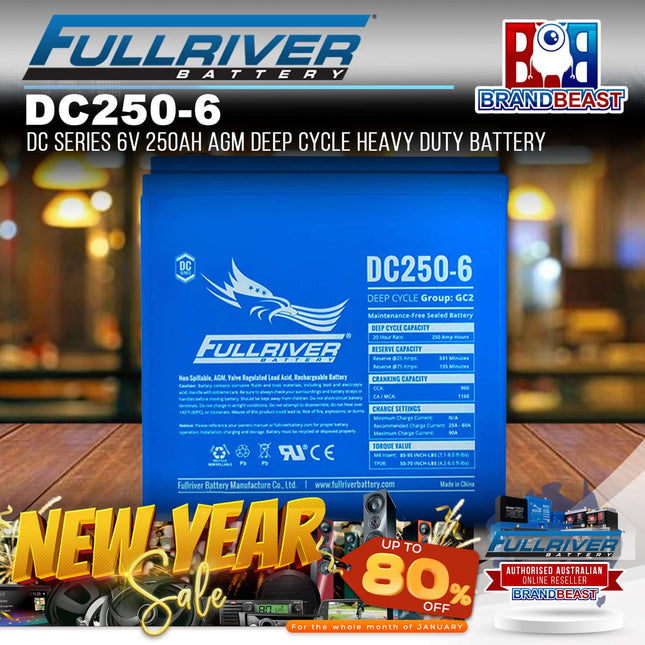 Fullriver DC250-6 DC Series 6V 250Ah AGM Deep Cycle Heavy Duty Battery