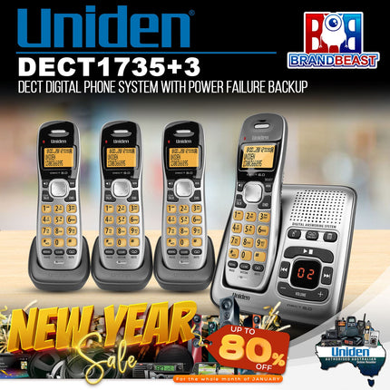 Uniden DECT1735+3 DECT Digital Phone System with Power Failure Backup