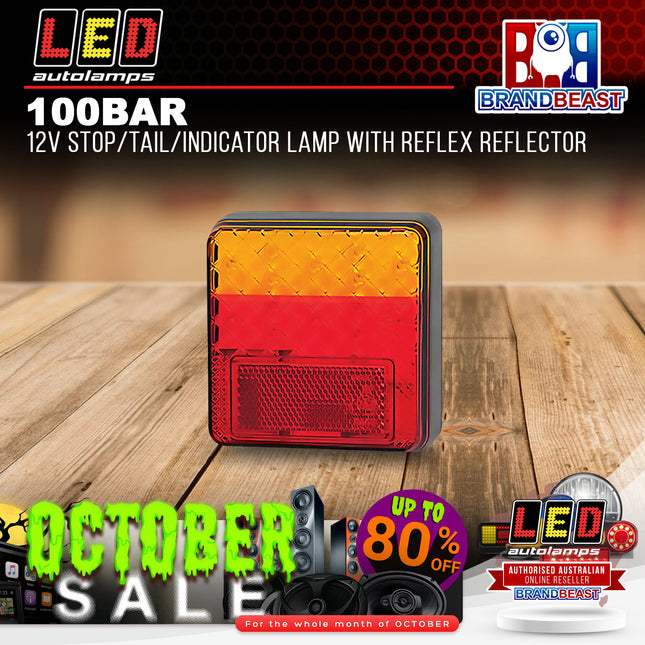 LED Autolamps 100BAR 12V Stop/Tail/Indicator Lamp With Reflex Reflector