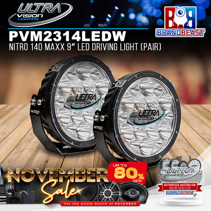 Ultra Vision Lighting PVM2314LEDW-C/PR Nitro 140 Maxx 9" LED Driving Light (Pair) - 5700K & Chrome