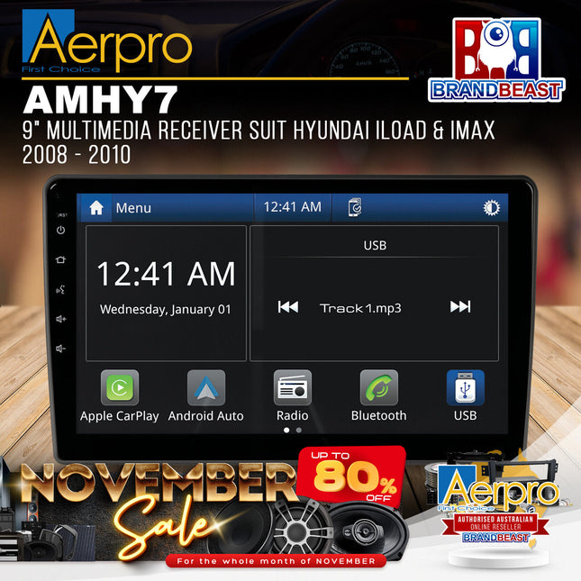 Aerpro AMHY7 9" Multimedia Receiver Suit Hyundai iLoad & iMax 2008 - 2010
