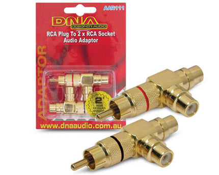 DNA AAR112 RCA Slimline Plug To 2 RCA Socket Audio Adaptor - 1 Pack For 2