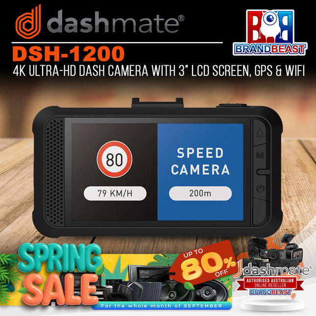 Dashmate DSH-1200 4K Ultra- HD Dash Camera with 3" LCD Screen, GPS & WiFi